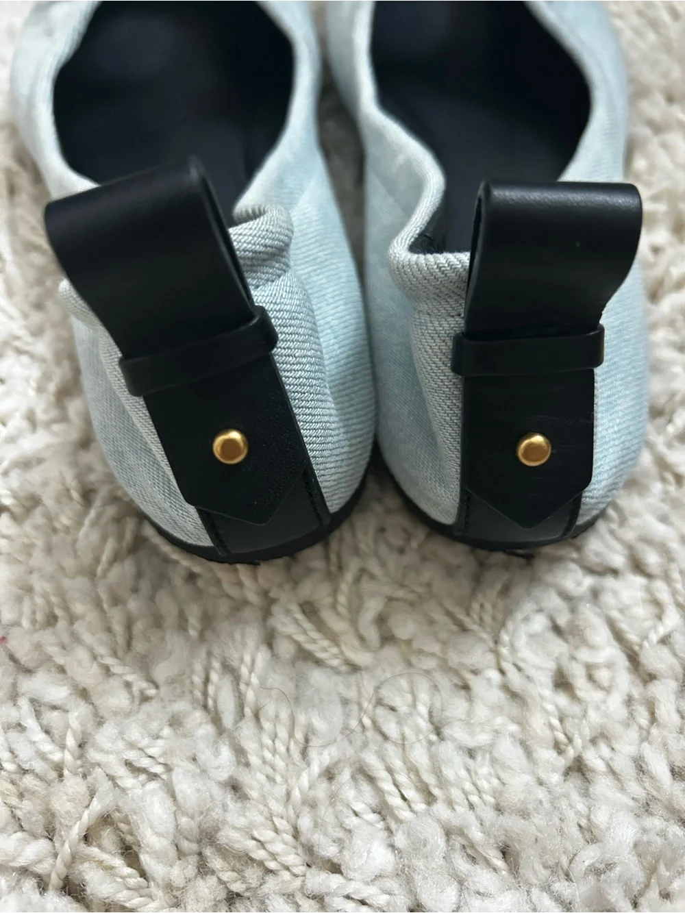Frame vintage Light Blue Denim Ballet Flats with Bow Accent